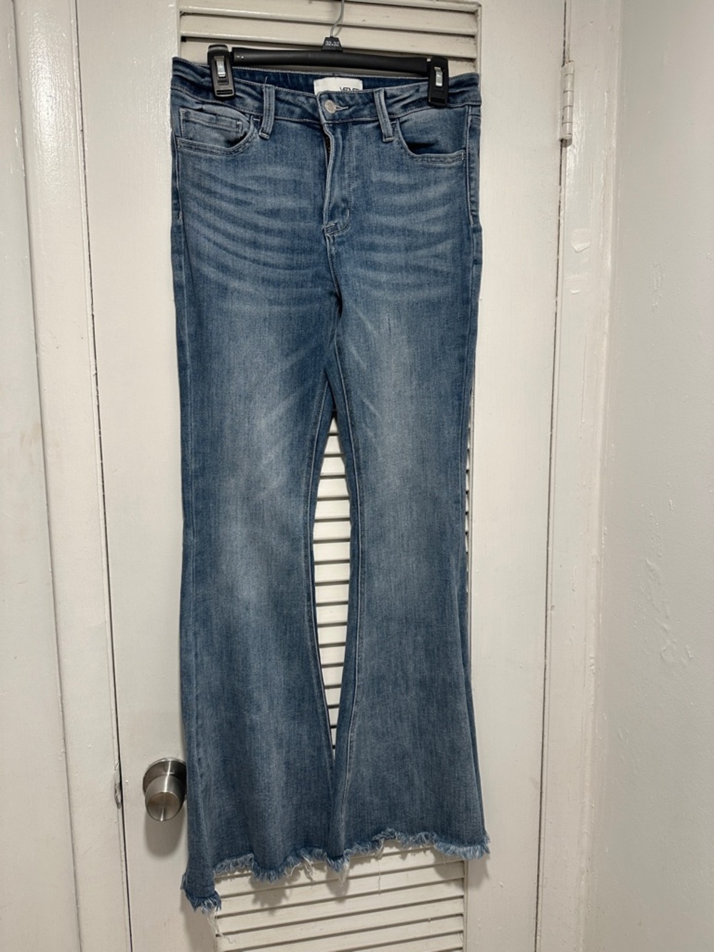 Vervet , Mid Wash Flared Jeans with Raw Hem